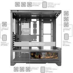 Mars Gaming MC-LCDX, Boîtier Gaming ATX, Écran IPS 9.16" et Connexion HDMI, Verre Trempé Continu, Panneau Inférieur Full Mesh, D