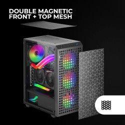 Mars Gaming MC-MAG, Boîtier Gaming ATX, Panneau Latéral Verre Trempé, Double Grille Magnétique Anti-poussière Frontale + Supérie