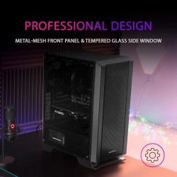 Mars Gaming MC-Master, Boîtier PC ATX, Metal-Mesh Front Panel, Verre Trempé, 4 Ventilateurs Ultra-Silencieux 120mm, Noir