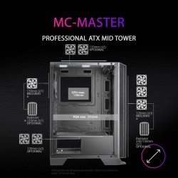 Mars Gaming MC-Master, Boîtier PC ATX, Metal-Mesh Front Panel, Verre Trempé, 4 Ventilateurs Ultra-Silencieux 120mm, Noir