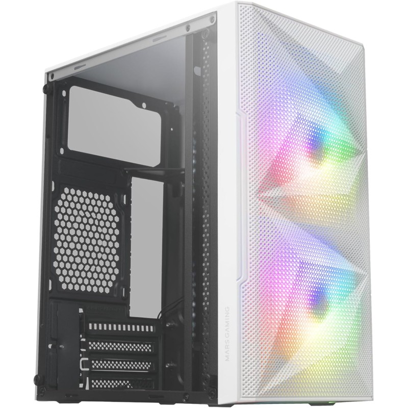 Mars Gaming MC-ME, Boîtier Gaming Compact MicroATX, Fenêtre Latérale en Verre Trempé, Design Frontal Géométrique Total-Mesh, 2X 