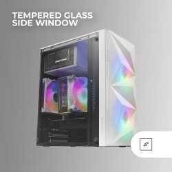 Mars Gaming MC-ME, Boîtier Gaming Compact MicroATX, Fenêtre Latérale en Verre Trempé, Design Frontal Géométrique Total-Mesh, 2X 