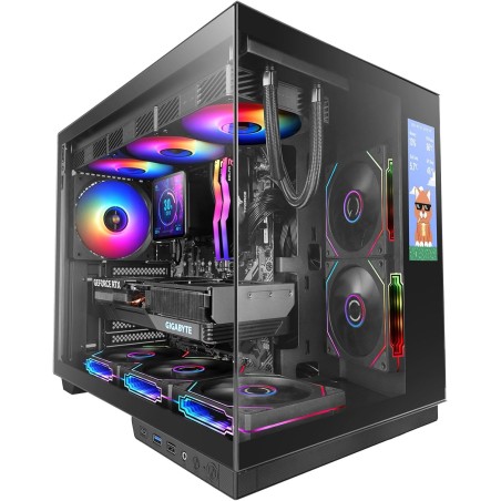 Mars Gaming MC-Mirage, Boîtier Gaming ATX, Écran LCD IPS 7,2” Personnalisable, Verre Trempé Continu Frontal et Latéral, Structur