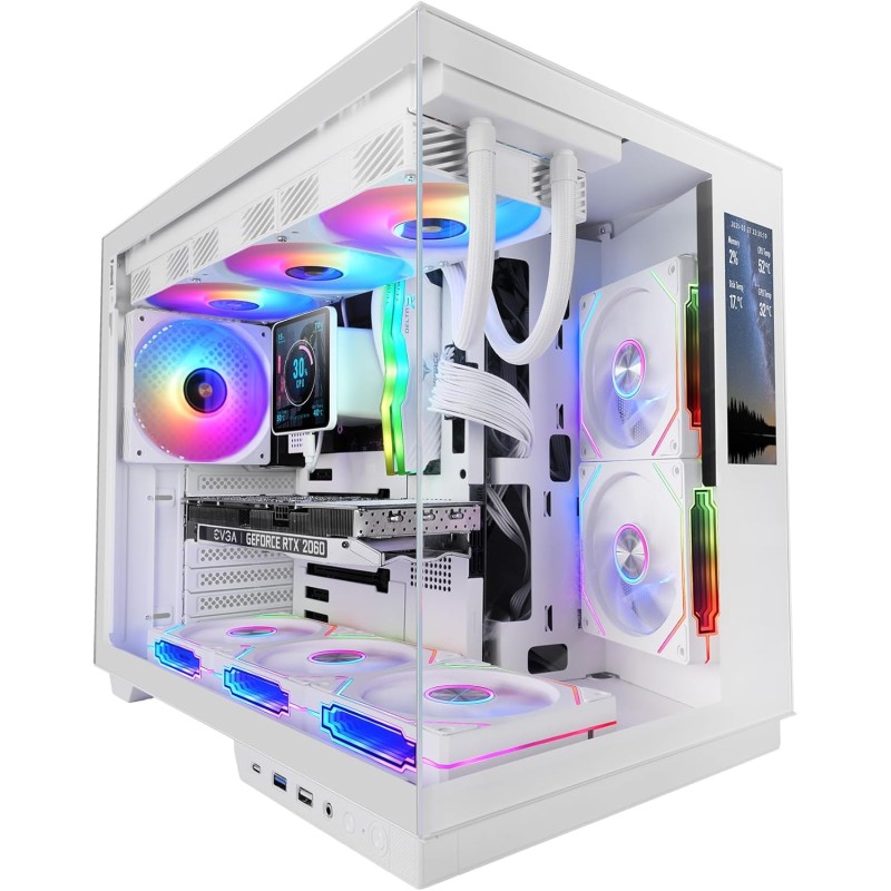 Mars Gaming MC-Mirage, Boîtier Gaming ATX, Écran LCD IPS 7,2” Personnalisable, Verre Trempé Continu Frontal et Latéral, Structur