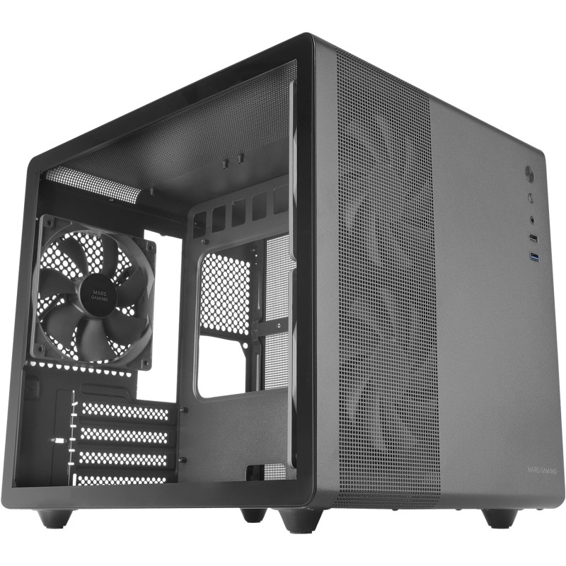 Mars Gaming MCMPRO, Boîtier Professionnel Compact Micro-ATX, Fenêtre Latérale Complète en Verre Trempé, 3X Ventilateurs 120mm, P