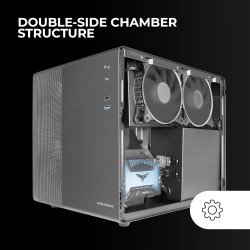 Mars Gaming MCMPRO, Boîtier Professionnel Compact Micro-ATX, Fenêtre Latérale Complète en Verre Trempé, 3X Ventilateurs 120mm, P