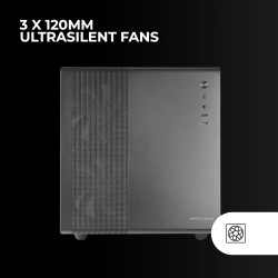 Mars Gaming MCMPRO, Boîtier Professionnel Compact Micro-ATX, Fenêtre Latérale Complète en Verre Trempé, 3X Ventilateurs 120mm, P