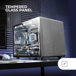 Mars Gaming MCMPRO, Boîtier Professionnel Compact Micro-ATX, Fenêtre Latérale Complète en Verre Trempé, 3X Ventilateurs 120mm, P