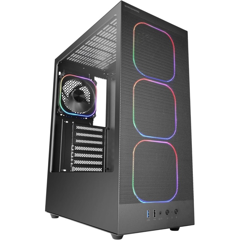 Mars Gaming MC-Nebula Boîtier Gaming ATX, 4 Ventilateurs Line-Glow ARGB 120 mm, Façade Mesh Métallique Microperforée, CableHatch