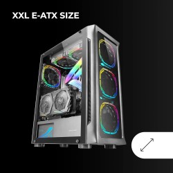 Mars Gaming MC-Neo, Tour Gaming XXL E-ATX, Vitres Latérales et Frontales Verre Trempé, 4 Ventilateurs ARGB 120mm + Ventilateur 1