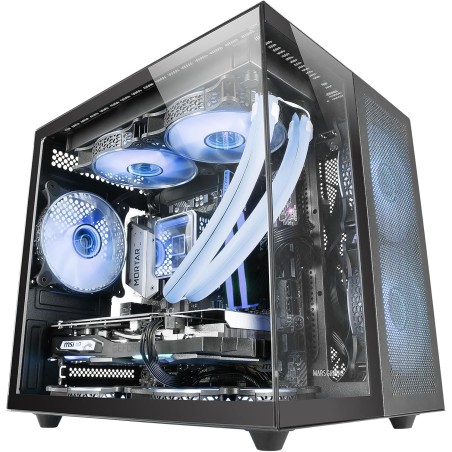 Mars Gaming MC-NOVAM Noir, Boîtier Compact Custom MicroATX, Double Fenêtre Verre Trempé Continu, Châssis Modulaire à Double Cham