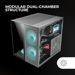 Mars Gaming MC-NOVAM Noir, Boîtier Compact Custom MicroATX, Double Fenêtre Verre Trempé Continu, Châssis Modulaire à Double Cham