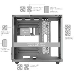 Mars Gaming MC-NOVAM Noir, Boîtier Compact Custom MicroATX, Double Fenêtre Verre Trempé Continu, Châssis Modulaire à Double Cham