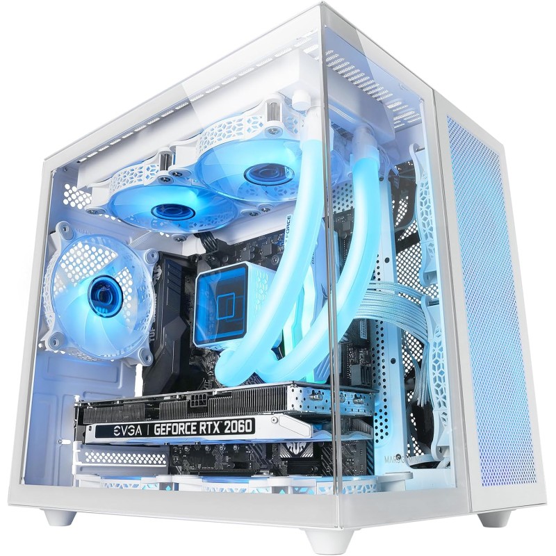 Mars Gaming MC-NOVAM Blanc, Boîtier Compact Custom MicroATX, Double Fenêtre Verre Trempé Continu, Châssis Modulaire à Double Cha