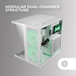 Mars Gaming MC-NOVAM Blanc, Boîtier Compact Custom MicroATX, Double Fenêtre Verre Trempé Continu, Châssis Modulaire à Double Cha