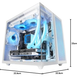 Mars Gaming MC-NOVAM Blanc, Boîtier Compact Custom MicroATX, Double Fenêtre Verre Trempé Continu, Châssis Modulaire à Double Cha