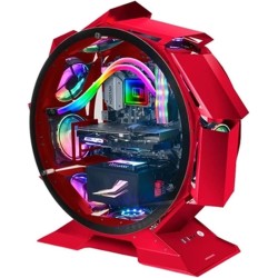 Mars Gaming MCORB Rouge, Boîtier PC Gaming Micro-ATX XL, Design Circulaire Custom, Double Vitrage Trempé