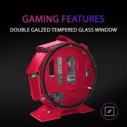 Mars Gaming MCORB Rouge, Boîtier PC Gaming Micro-ATX XL, Design Circulaire Custom, Double Vitrage Trempé