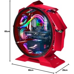 Mars Gaming MCORB Rouge, Boîtier PC Gaming Micro-ATX XL, Design Circulaire Custom, Double Vitrage Trempé
