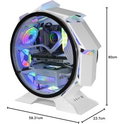 Mars Gaming MCORB Blanc, Boîtier PC Gaming Micro-ATX XL, Design Circulaire Custom, Double Vitrage Trempé