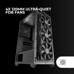 Mars Gaming MC-PMAX, Boîtier Professionnel ATX, 4X Ventilateurs FDB 120mm, Panneau Frontal Mesh, Fenêtre Latérale Verre Trempé, 