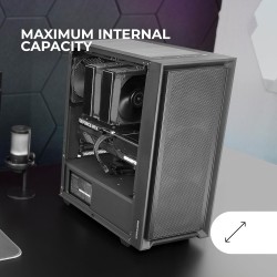 Mars Gaming MC-PMAX, Boîtier Professionnel ATX, 4X Ventilateurs FDB 120mm, Panneau Frontal Mesh, Fenêtre Latérale Verre Trempé, 