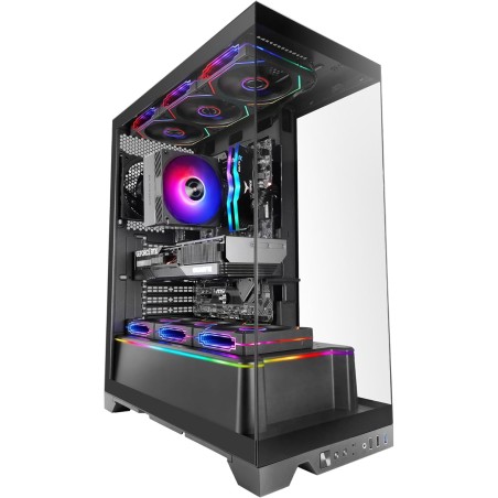 Mars Gaming MC-Prisma, Boîtier Gaming ATX, Triple Verre Trempé Continu sans Cadre, Éclairage ARGB Latéral et Frontal, Double Cha