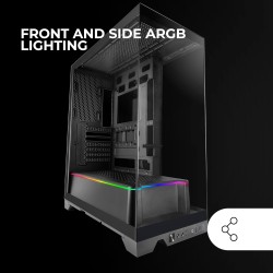 Mars Gaming MC-Prisma, Boîtier Gaming ATX, Triple Verre Trempé Continu sans Cadre, Éclairage ARGB Latéral et Frontal, Double Cha