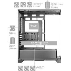 Mars Gaming MC-Prisma, Boîtier Gaming ATX, Triple Verre Trempé Continu sans Cadre, Éclairage ARGB Latéral et Frontal, Double Cha