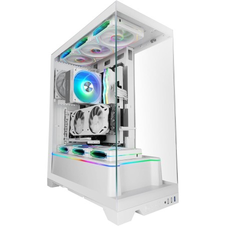 Mars Gaming MC-Prisma, Boîtier Gaming ATX, Triple Verre Trempé Continu sans Cadre, Éclairage ARGB Latéral et Frontal, Double Cha