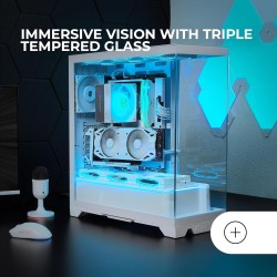 Mars Gaming MC-Prisma, Boîtier Gaming ATX, Triple Verre Trempé Continu sans Cadre, Éclairage ARGB Latéral et Frontal, Double Cha