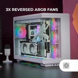 Mars Gaming MC-REV, Boîtier Gaming ATX, Double Verre Trempé, 3X Ventilateurs ARGB Inversés 12cm, Montage Vertical Cartes Graphiq