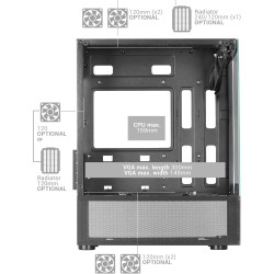 Mars Gaming MC-SE, Boîtier PC Micro-ATX, Face Avant Latéraux Verre sans Cadre, Design Inférieur avec Technologie Airtech Mesh, M