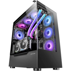 Mars Gaming MC-ULT, Boîtier Gaming Custom XXL E-ATX, Double Vitre Tempérée 90° sans Cadre + Porte Latérale, Refroidissement Liqu