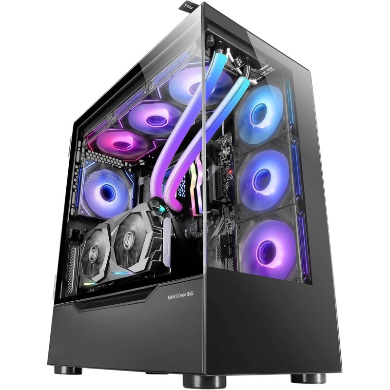 Mars Gaming MC-ULT, Boîtier Gaming Custom XXL E-ATX, Double Vitre Tempérée 90° sans Cadre + Porte Latérale, Refroidissement Liqu