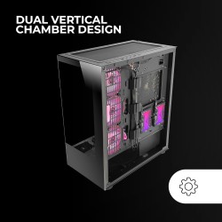 Mars Gaming MC-ULT, Boîtier Gaming Custom XXL E-ATX, Double Vitre Tempérée 90° sans Cadre + Porte Latérale, Refroidissement Liqu