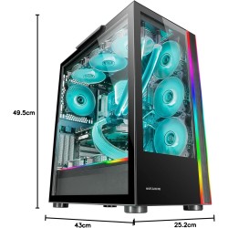Mars Gaming MC-Ultra Noir, Tour Gaming Custom XXL E-ATX, Double Bande LED ARGB, Double Fenêtre Verre Trempé, Double Structure Ca