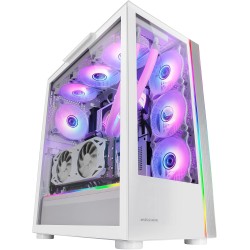 Mars Gaming MC-Ultra Blanc, Tour Gaming Custom XXL E-ATX, Double Bande LED ARGB, Double Fenêtre Verre Trempé, Double Structure C