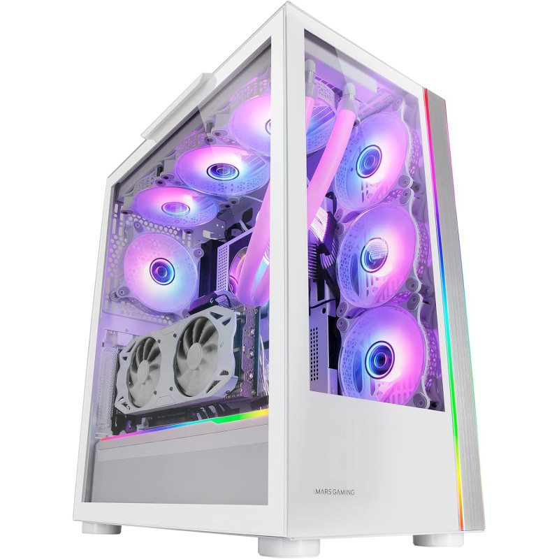 Mars Gaming MC-Ultra Blanc, Tour Gaming Custom XXL E-ATX, Double Bande LED ARGB, Double Fenêtre Verre Trempé, Double Structure C