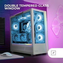 Mars Gaming MC-Ultra Blanc, Tour Gaming Custom XXL E-ATX, Double Bande LED ARGB, Double Fenêtre Verre Trempé, Double Structure C
