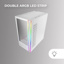 Mars Gaming MC-Ultra Blanc, Tour Gaming Custom XXL E-ATX, Double Bande LED ARGB, Double Fenêtre Verre Trempé, Double Structure C