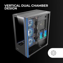 Mars Gaming MC-Ultra Blanc, Tour Gaming Custom XXL E-ATX, Double Bande LED ARGB, Double Fenêtre Verre Trempé, Double Structure C
