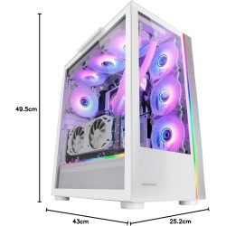 Mars Gaming MC-Ultra Blanc, Tour Gaming Custom XXL E-ATX, Double Bande LED ARGB, Double Fenêtre Verre Trempé, Double Structure C