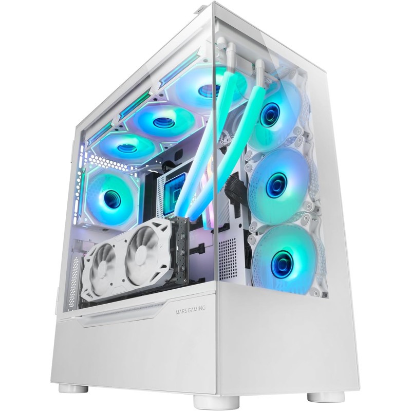 Mars Gaming MC-ULT, Boîtier Gaming Custom XXL E-ATX, Double Vitre Tempérée 90° sans Cadre + Porte Latérale, Refroidissement Liqu