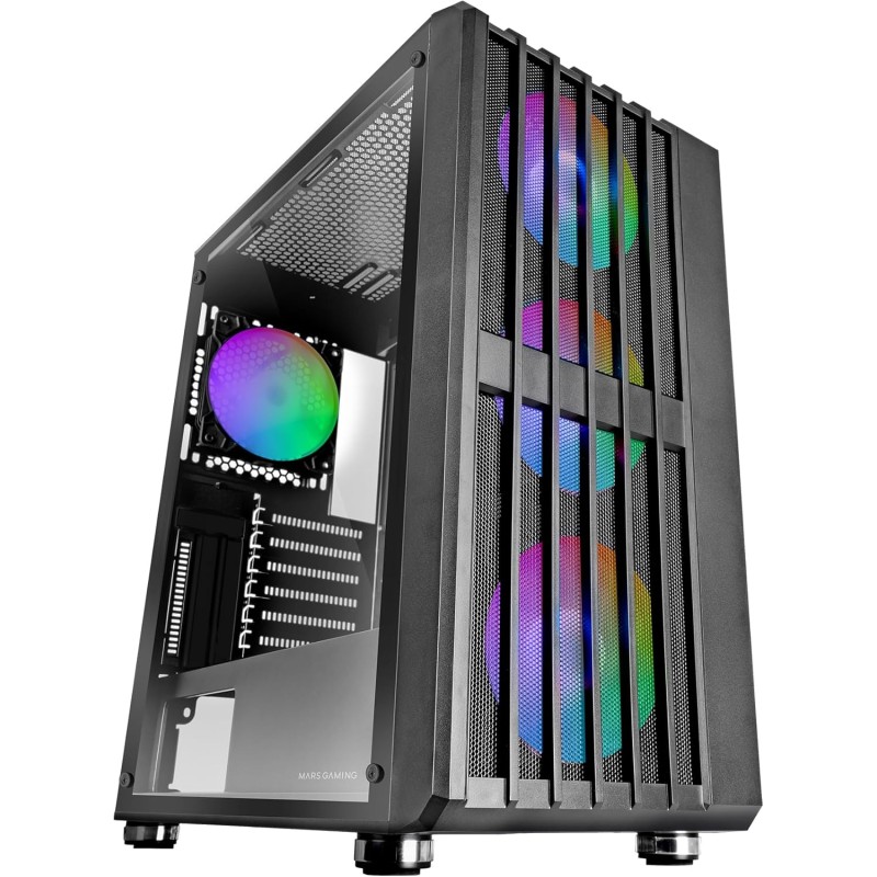 Mars Gaming MC-VAULT, Boîtier Gaming ATX, 4x Ventilateurs ARGB 120mm, Panneau Avant Mesh avec Design Vertical, Fenêtre Latérale 