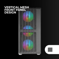 Mars Gaming MC-VAULT, Boîtier Gaming ATX, 4x Ventilateurs ARGB 120mm, Panneau Avant Mesh avec Design Vertical, Fenêtre Latérale 