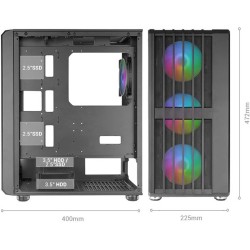 Mars Gaming MC-VAULT, Boîtier Gaming ATX, 4x Ventilateurs ARGB 120mm, Panneau Avant Mesh avec Design Vertical, Fenêtre Latérale 