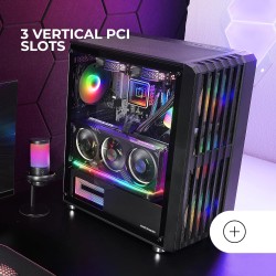 Mars Gaming MC-VAULT, Boîtier Gaming ATX, 4x Ventilateurs ARGB 120mm, Panneau Avant Mesh avec Design Vertical, Fenêtre Latérale 