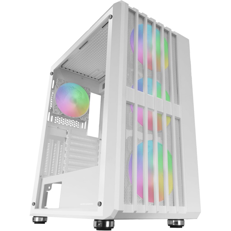 Mars Gaming MC-Vault, Boîtier Gaming ATX, 4X Ventilateurs ARGB 120mm, Panneau Avant Mesh avec Design Vertical, Fenêtre Latérale 