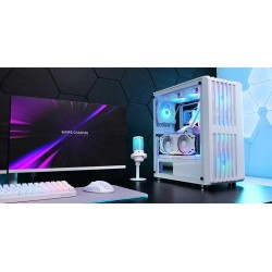 Mars Gaming MC-Vault, Boîtier Gaming ATX, 4X Ventilateurs ARGB 120mm, Panneau Avant Mesh avec Design Vertical, Fenêtre Latérale 